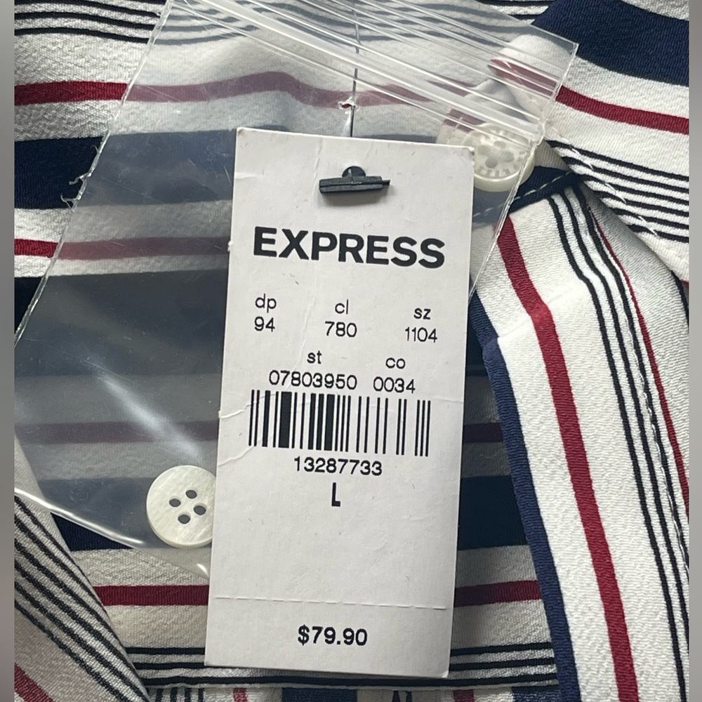 Express Women’s Portofino Shirt Dress, Size L, Blue & Burgundy Stripe. - Picture 6 of 6